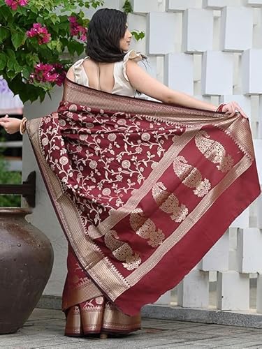 Regal Maroon Banarasi Silk Saree with Antique Zari Weave