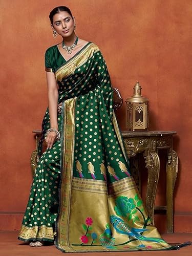 Artistic Emerald Green Paithani Silk Saree with Woven Peacock Motifs