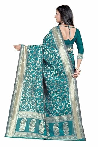 Teal Green Banarasi Silk Saree with Antique Zari Weave