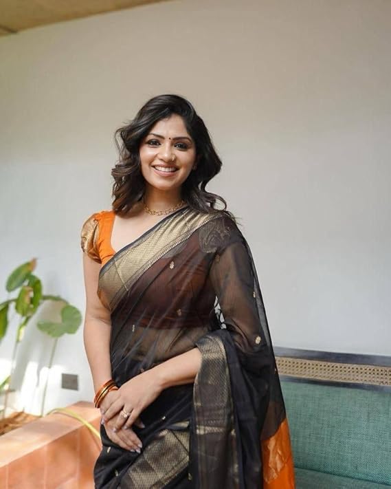 Chic Black Chiffon Saree with Golden Zari Weaving
