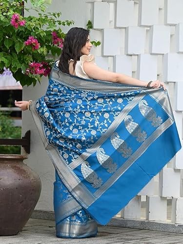 Majestic Royal Blue Banarasi Silk Saree with Silver Zari
