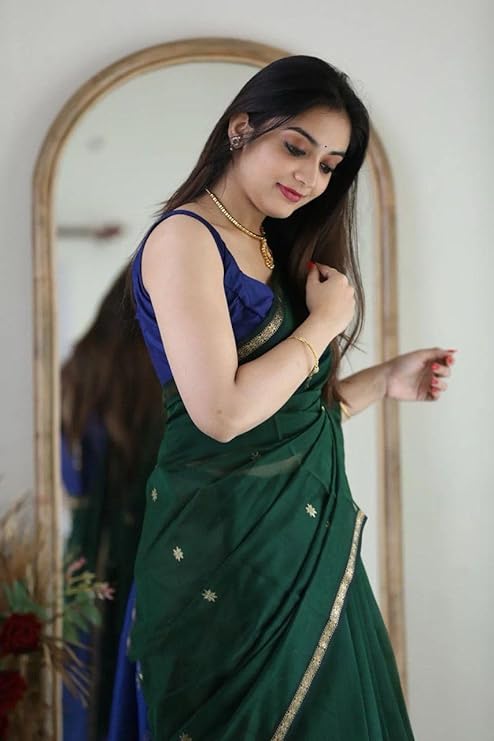 Forest Green Handloom Saree with Royal Blue and Zari Weaving