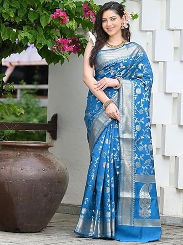 Majestic Royal Blue Banarasi Silk Saree with Silver Zari