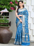 Majestic Royal Blue Banarasi Silk Saree with Silver Zari