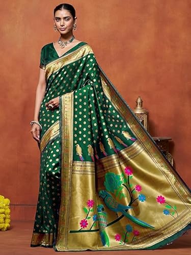 Artistic Emerald Green Paithani Silk Saree with Woven Peacock Motifs
