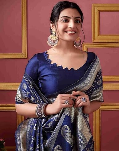 Midnight Blue Banarasi Silk Saree with Antique Gold Zari
