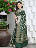 Bottle Green Banarasi Silk Saree with Golden Zari Weaving