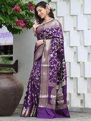 Majestic Purple Banarasi Silk Saree with Antique Zari