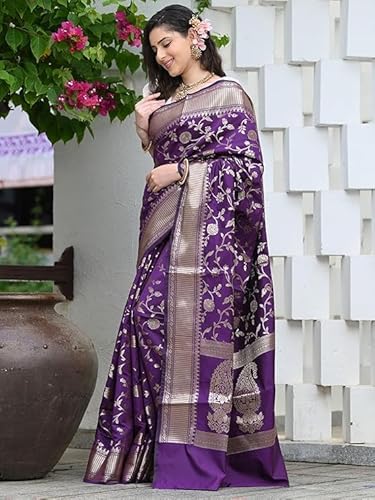Majestic Purple Banarasi Silk Saree with Antique Zari
