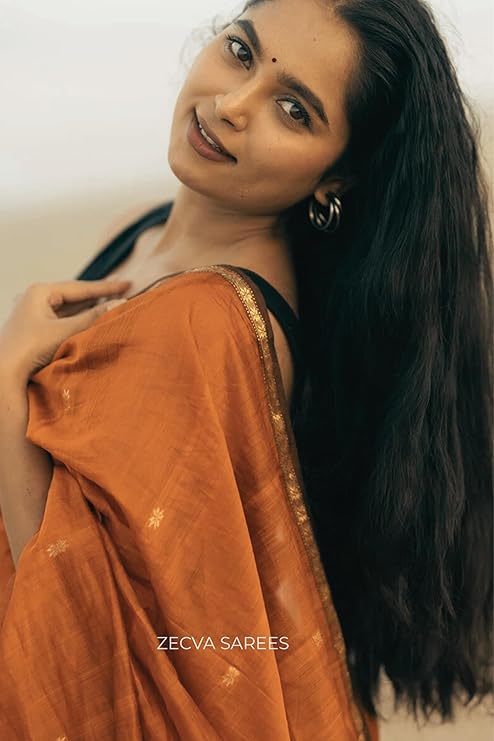 Rust Orange and Black Dual-Tone Cotton Silk Saree