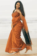 Rust Orange and Black Dual-Tone Cotton Silk Saree