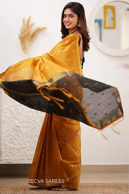 Mustard and Black Dual-Tone Cotton Silk Saree