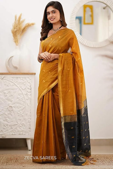 Mustard and Black Dual-Tone Cotton Silk Saree