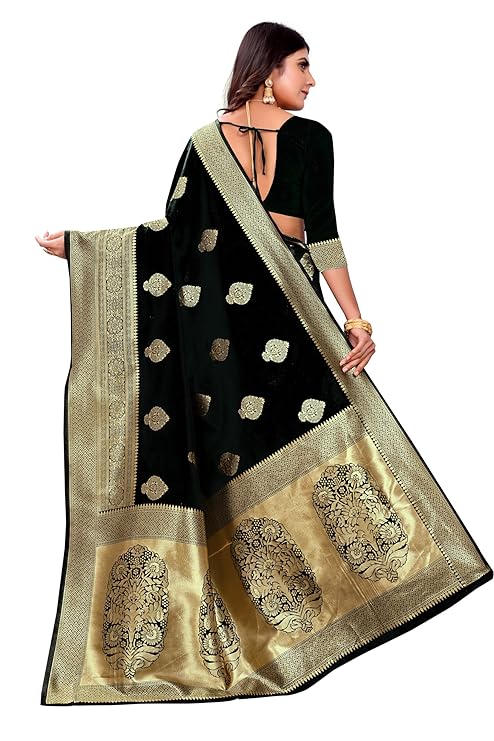 Luxurious Black Banarasi Silk Saree with Grand Golden Butta Motifs