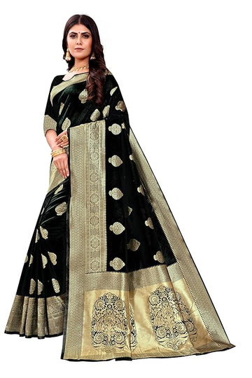 Luxurious Black Banarasi Silk Saree with Grand Golden Butta Motifs