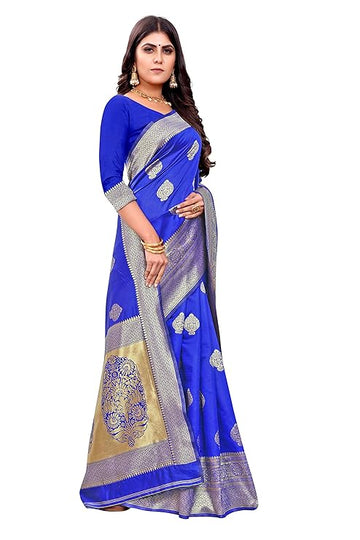 Exquisite Royal Blue Banarasi Silk Saree with Grand Golden Butta Motifs