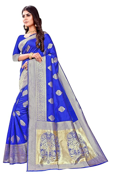 Exquisite Royal Blue Banarasi Silk Saree with Grand Golden Butta Motifs