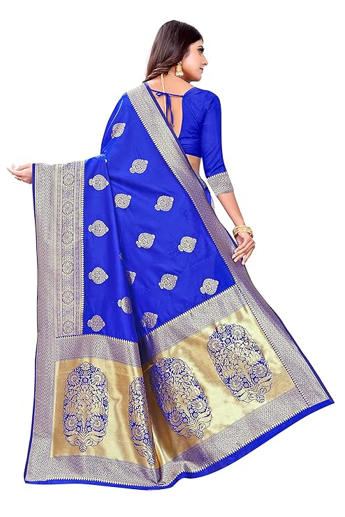 Exquisite Royal Blue Banarasi Silk Saree with Grand Golden Butta Motifs