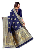 Royal Navy Blue Banarasi Silk Saree with Grand Golden Zari Motifs