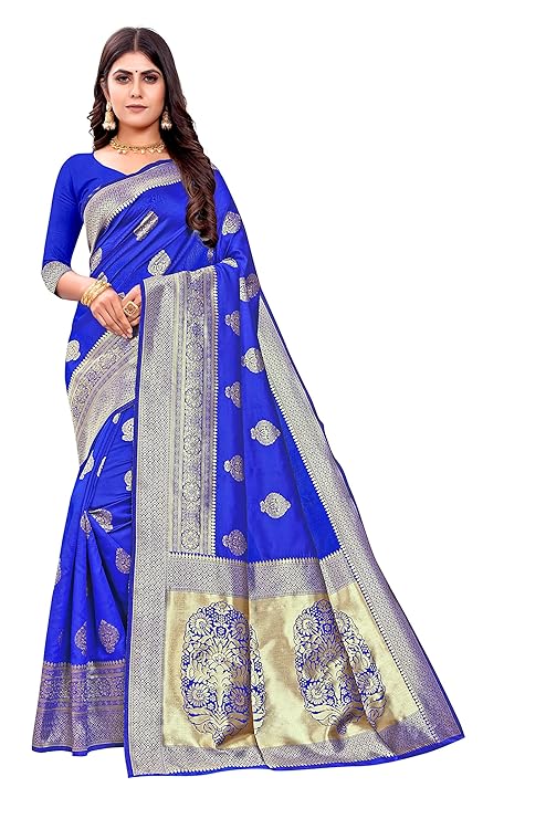 Exquisite Royal Blue Banarasi Silk Saree with Grand Golden Butta Motifs
