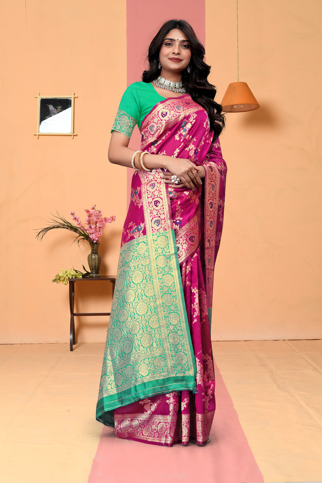 Radiant Cyan Banarasi Silk Saree with Golden Zari Weaving