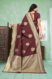 Elegant Maroon Banarasi Silk Saree with Rich Golden Zari Weaving