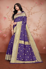 Regal Royal Purple Banarasi Silk Saree with Intricate Golden Zari Weaving