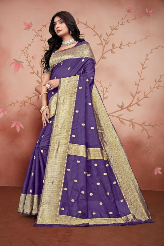 Regal Royal Purple Banarasi Silk Saree with Intricate Golden Zari Weaving