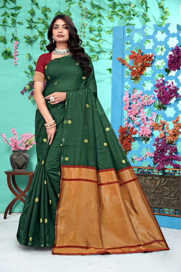 Lush Forest Green Banarasi Silk Saree with Golden Zari