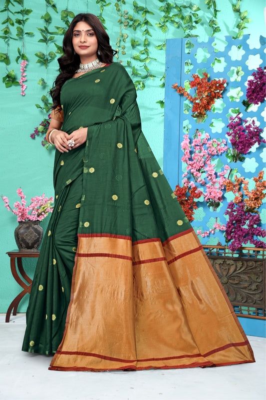 Lush Forest Green Banarasi Silk Saree with Golden Zari