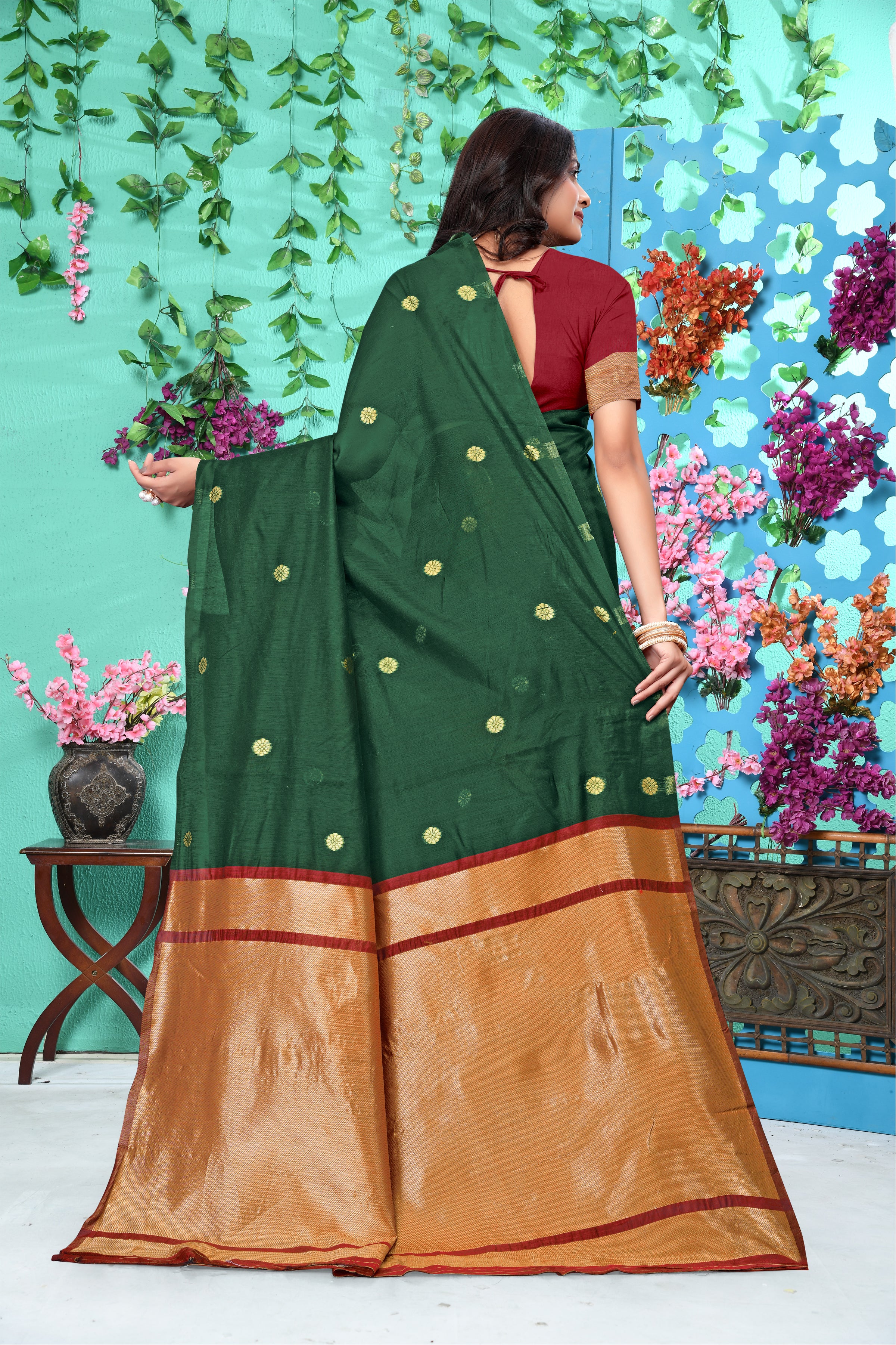 Lush Forest Green Banarasi Silk Saree with Golden Zari