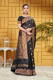 Exquisite Black and Bronze Banarasi Silk Saree