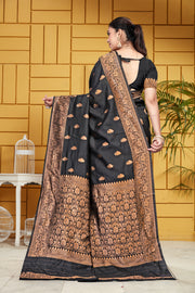 Exquisite Black and Bronze Banarasi Silk Saree