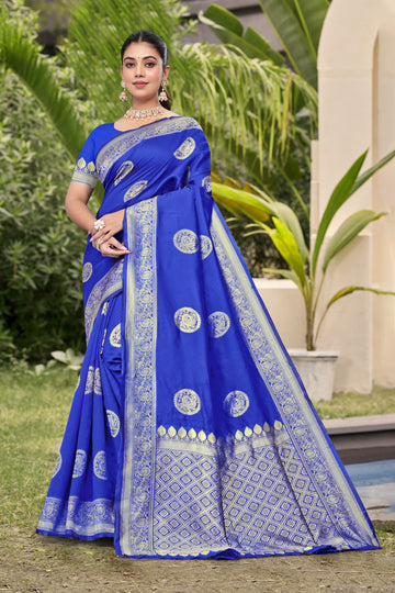 Royal Blue Banarasi Silk Saree with Luxurious Golden Zari