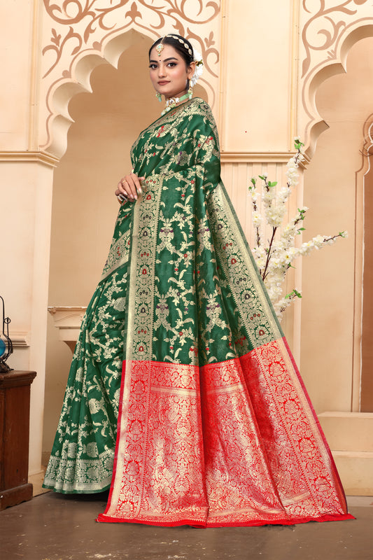 Azure Blue Banarasi Silk Saree with Golden Zari Weaving