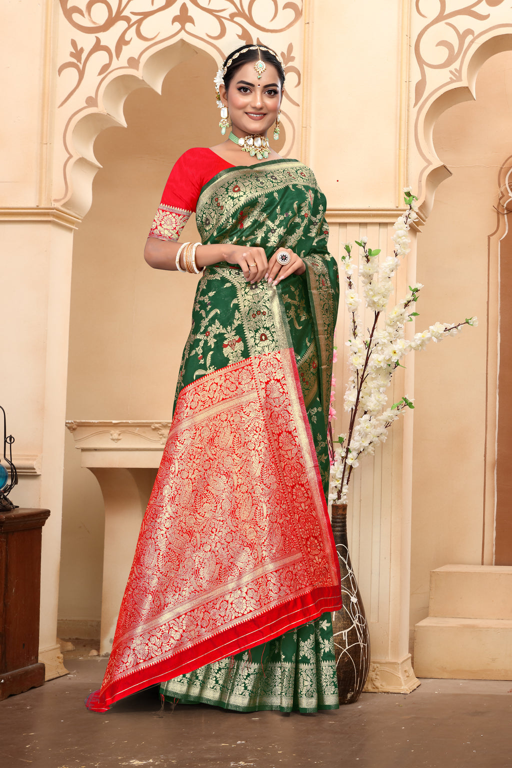 Azure Blue Banarasi Silk Saree with Golden Zari Weaving