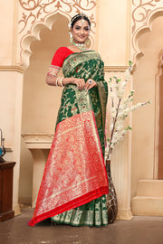 Azure Blue Banarasi Silk Saree with Golden Zari Weaving