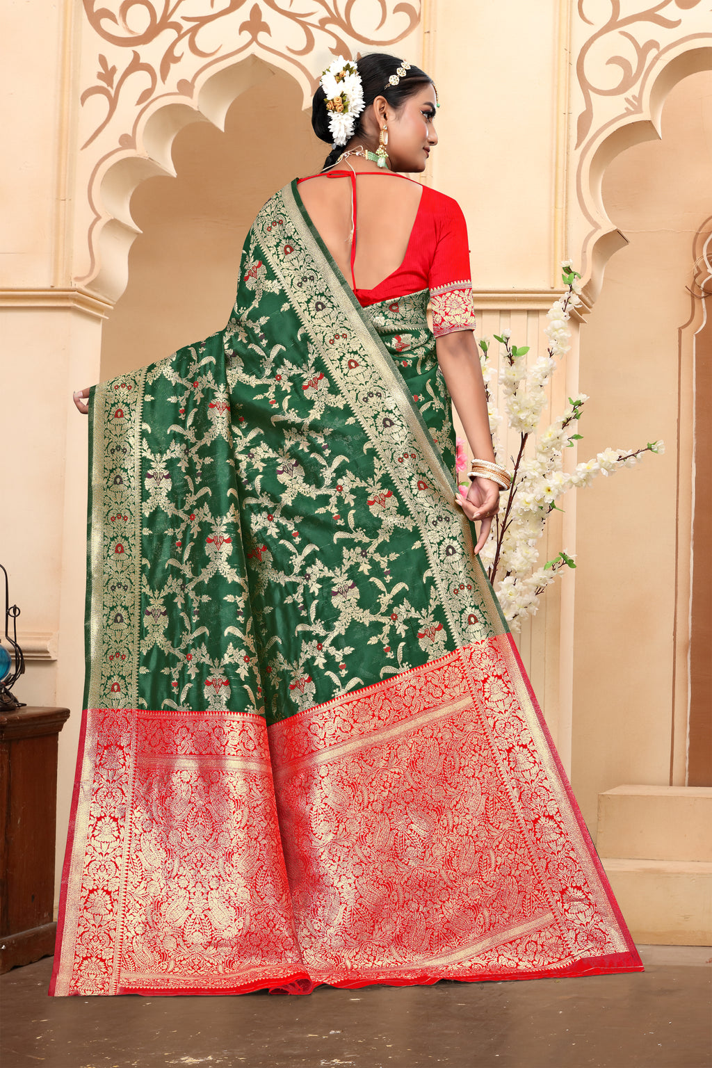 Azure Blue Banarasi Silk Saree with Golden Zari Weaving