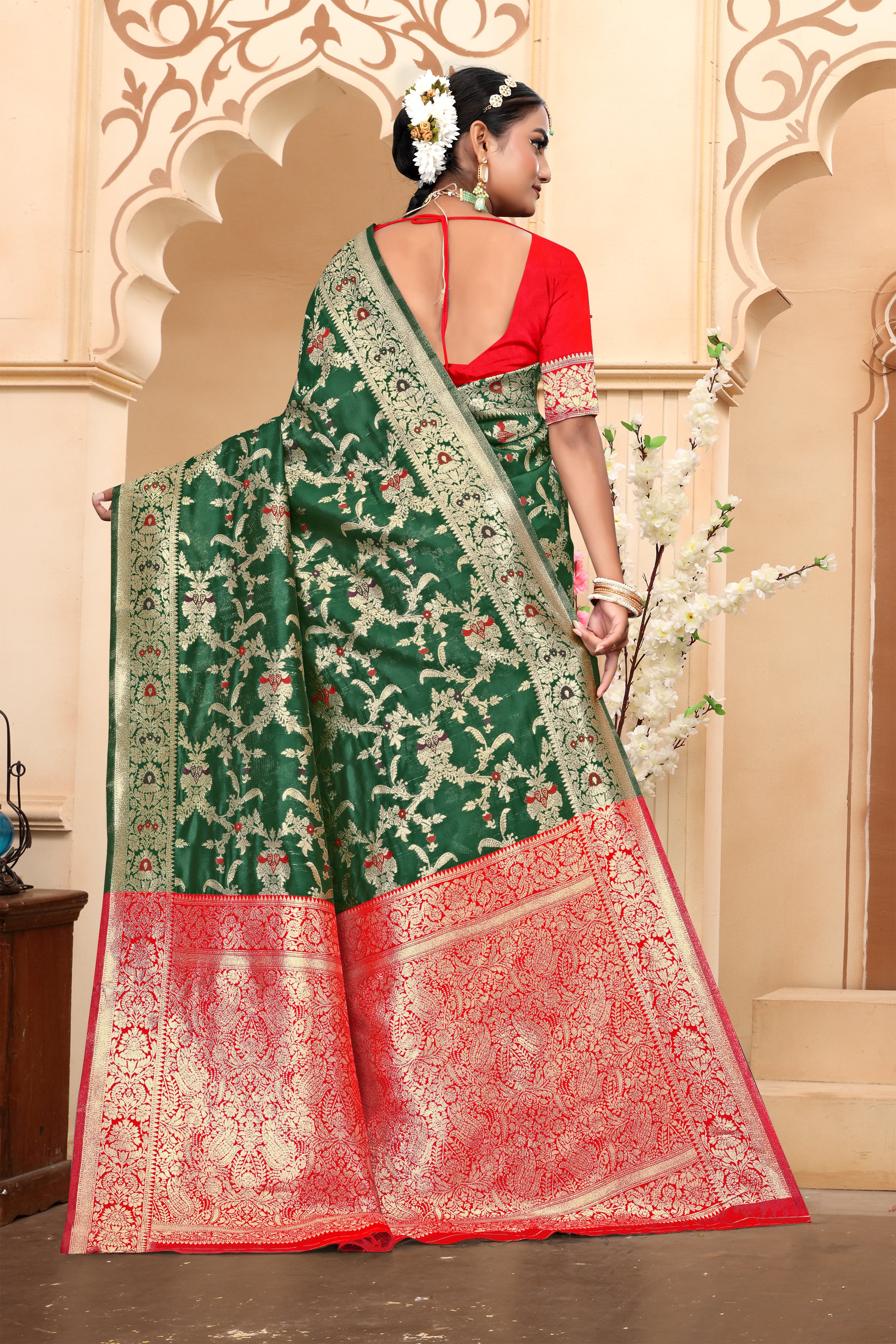 Azure Blue Banarasi Silk Saree with Golden Zari Weaving