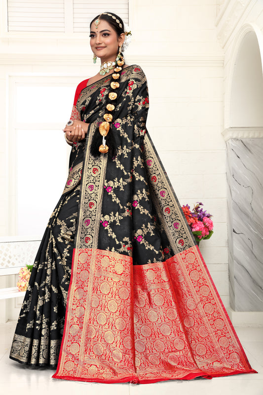 Radiant Cyan Banarasi Silk Saree with Golden Zari Weaving