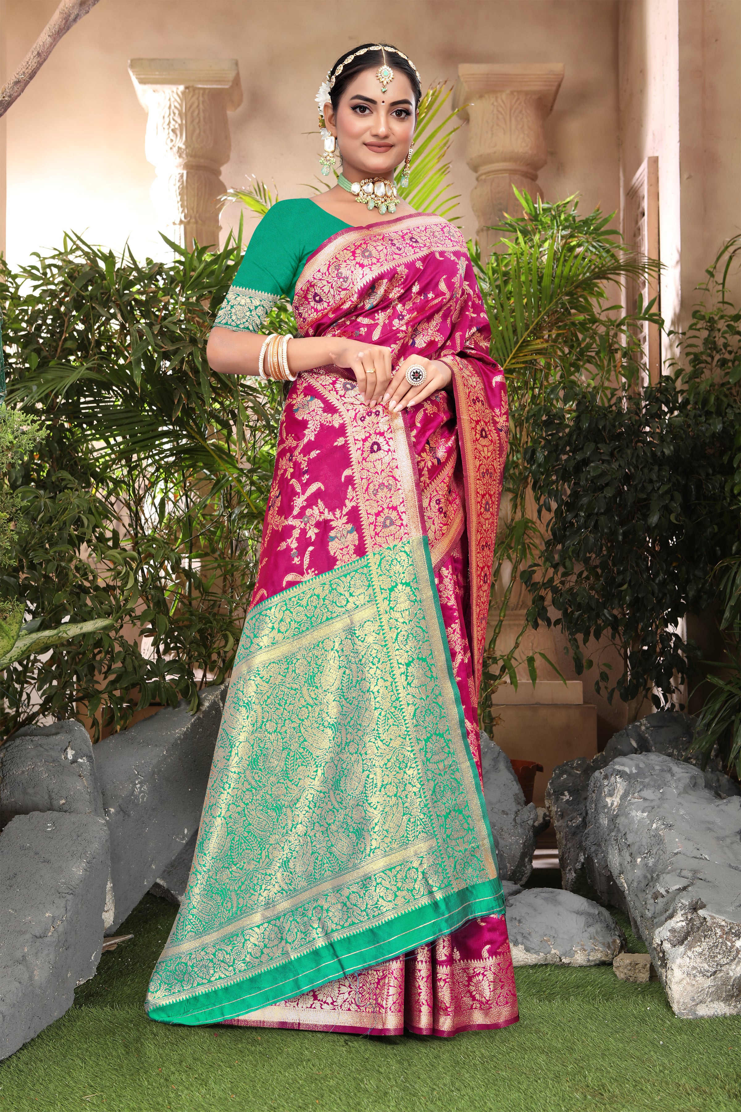 Vibrant Fuchsia Banarasi Silk Saree with Golden Zari
