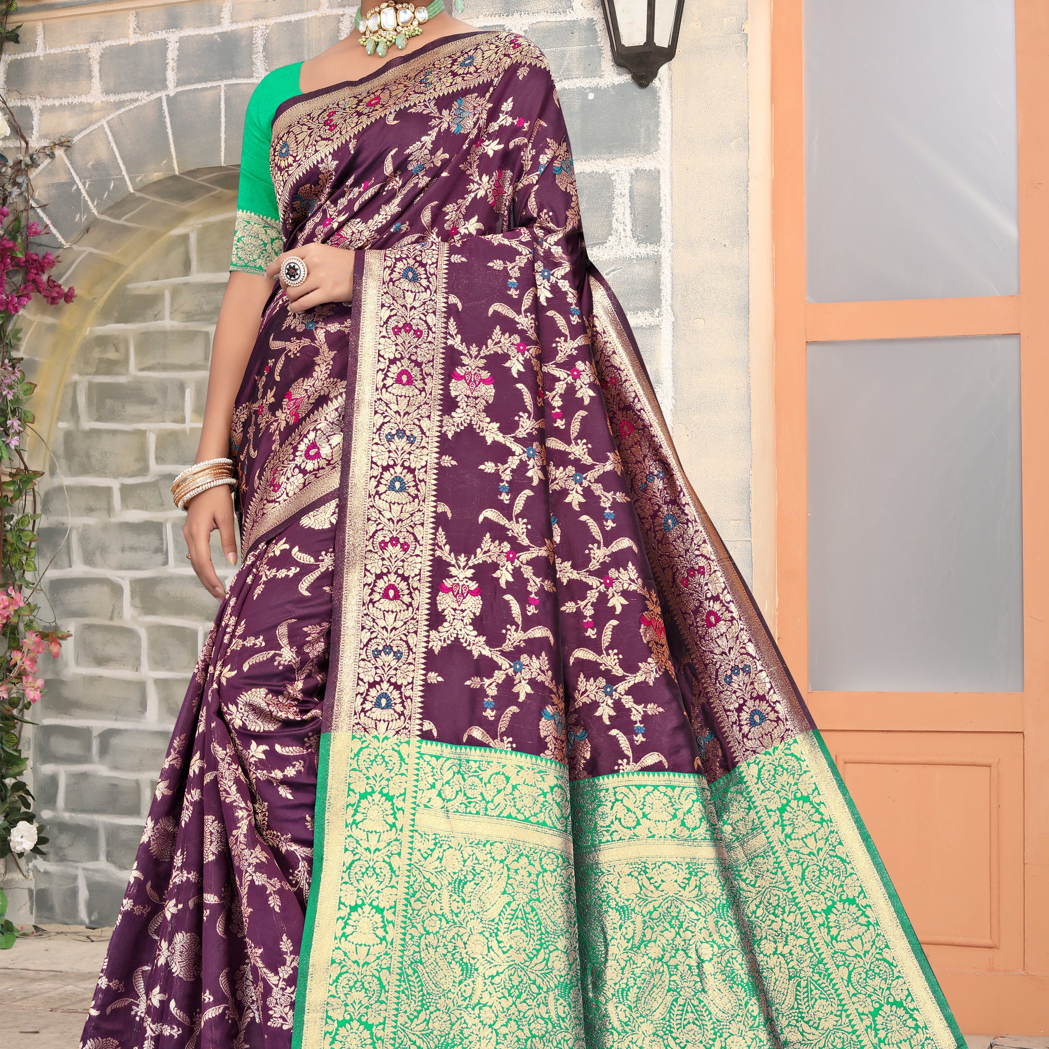 Vibrant Sky Blue Banarasi Silk Saree with Golden Zari