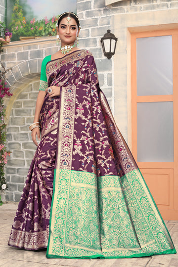 Vibrant Sky Blue Banarasi Silk Saree with Golden Zari