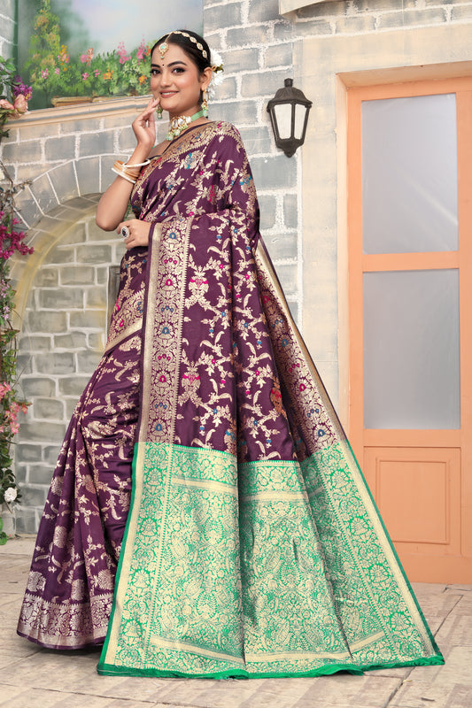 Vibrant Sky Blue Banarasi Silk Saree with Golden Zari
