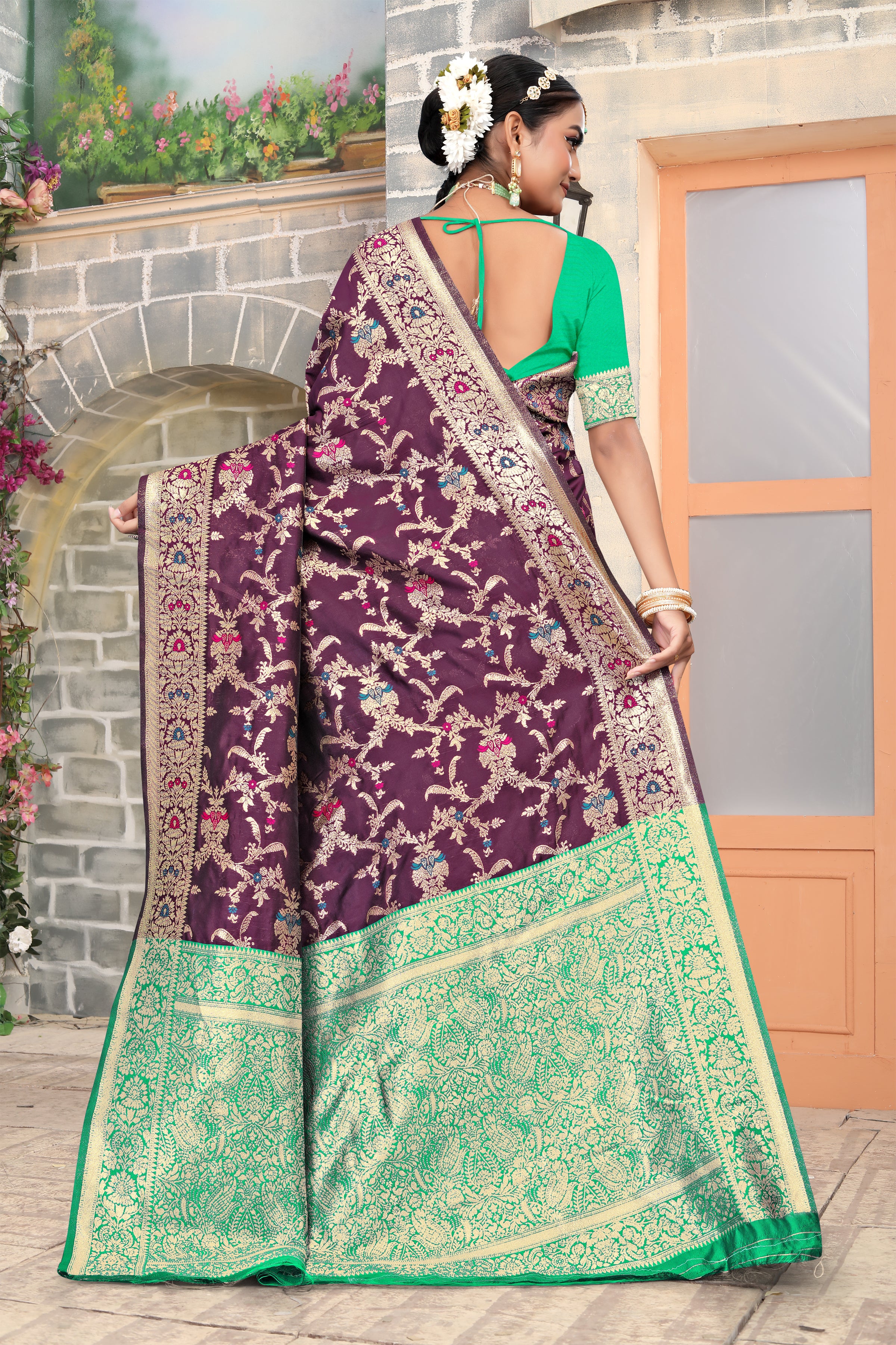 Vibrant Sky Blue Banarasi Silk Saree with Golden Zari