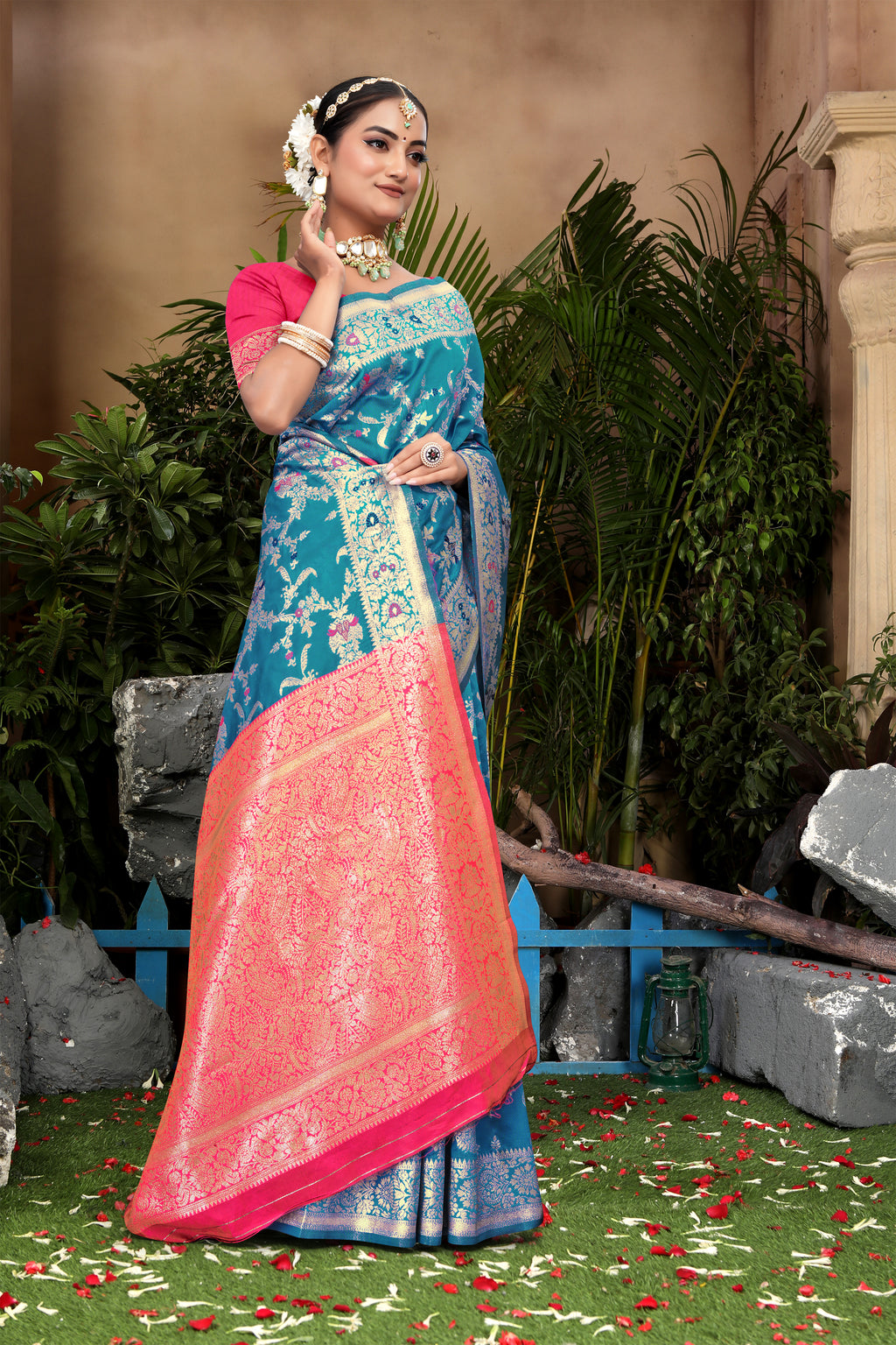 Vibrant Sky Blue Banarasi Silk Saree with Golden Zari
