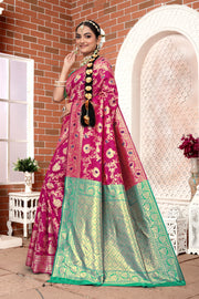 Vibrant Fuchsia Banarasi Silk Saree with Golden Zari