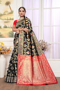 Mystical Black Banarasi Silk Saree with Ruby Red Weaving
