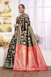 Mystical Black Banarasi Silk Saree with Ruby Red Weaving