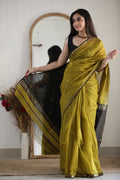 Elegant Olive Green Handloom Saree with Black and Gold